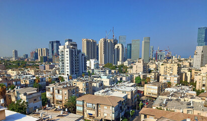 Fototapeta na wymiar View of the city from the roof of a high-rise building in Israel in 2023.