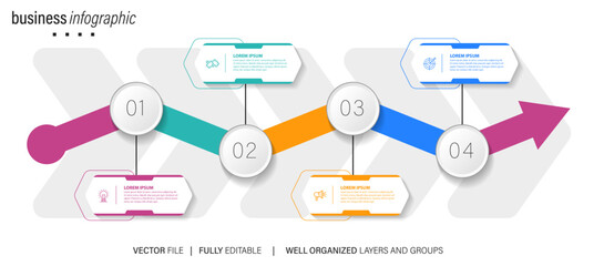 Vector infographic flat template circles for four label, diagram, graph, presentation. Business concept with 4 options. For content, flowchart, steps, timeline, workflow, marketing. EPS10
