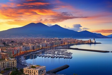 Stunning sunrise panorama of Naples (Napoli) in Campania, Italy. Generative AI