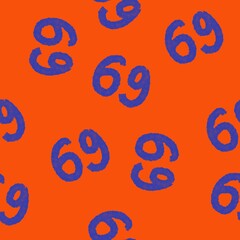Seamless lettering pattern. 69. Numbers. Blue and orange. Abstract background. Design for textile fabrics, wrapping paper, background, wallpaper, cover.