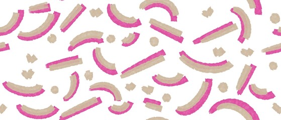 Seamless abstract geometric pattern. Chaotic digital texture. Beige, pink, white. Illustration. Brush strokes texture. Lines. Design for textile fabrics, wrapping paper, background, wallpaper, cover.