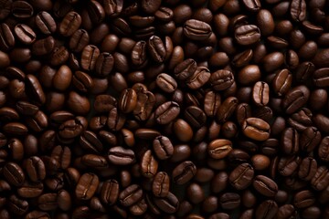 Coffee beans background. Close up view of roasted coffee beans