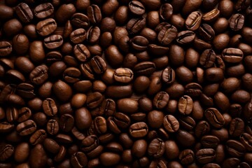Obraz premium Coffee beans background. Close up view of roasted coffee beans