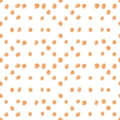 Seamless abstract geometric pattern. Simple background with orange dots and white texture. Digital brush strokes background. Design for textile fabrics, wrapping paper, background, wallpaper, cover.