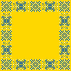 Vector illustration of Ukrainian ornament in ethnic style, identity, vyshyvanka, embroidery for print clothes, websites, banners. Background. Geometric design, border, copy space, frame
