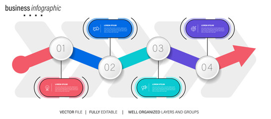 Modern infographic template with 4 steps. Business circle template with options for brochure, diagram, workflow, timeline, web design. Vector EPS 10
