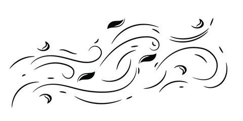 hand drawn doodle wind blow, gust design isolated on white background