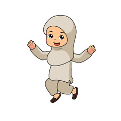 Cute Muslim Cartoon Girl Jump