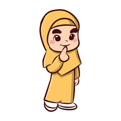 Cute Muslim Cartoon Girl Yellow