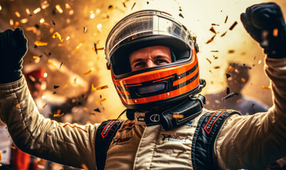 Grand Prix Glory: Euphoric Racer Sprays Champagne in Winning Joy