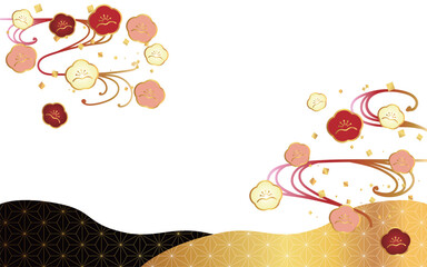 梅と紙吹雪を組み合わせた和柄の背景