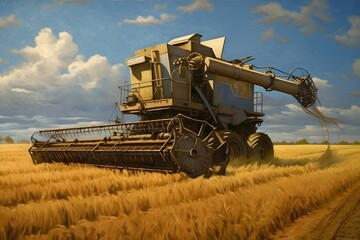 Fototapeta premium Combine harvester working on a wheat field