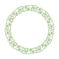 Vine circle frame. Grape leaves. Editable outline stroke. Vector line.