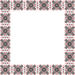 Vector illustration of Ukrainian ornament in ethnic style, identity, vyshyvanka, embroidery for print clothes, websites, banners. Background. Geometric design, border, copy space, frame