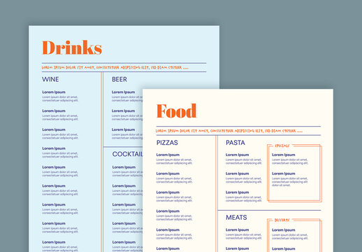 Blue, Cream and Red Menu 