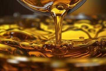 Pouring cooking oil on golden background