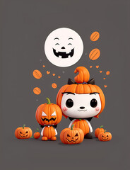 Cute 3D Halloween Background with pumpkin jack o lantern