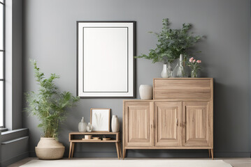 generative AI, Simple and stylish wooden cabinet for hanging posters, home decoration