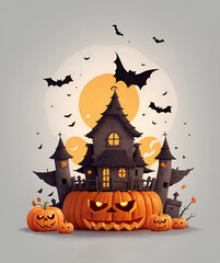 Cute 3D Halloween Background with pumpkin jack o lantern