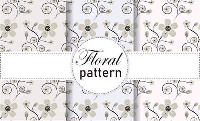 Colorful floral watercolor seamless pattern set