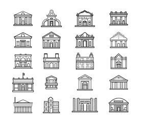 Vector set of abstract logo design templates of building in simple linear style 