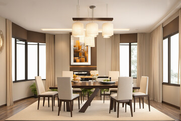 Fototapeta premium generative AI, Luxurious modern decoration style family dining room room