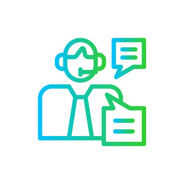 Customer service human resources icon with blue and green gradient outline style. help, customer, service, support, business, chat, call. Vector Illustration