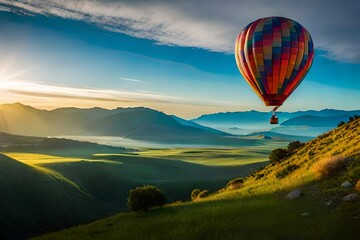 hot air balloon in the mountains