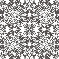 Seamless damask wallpaper pattern. Vector illustration in black and white colors