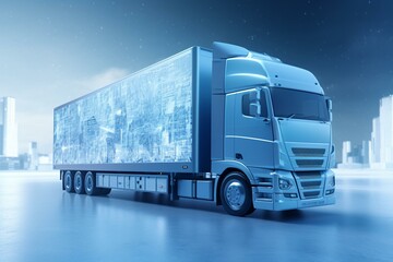 Rendering of chilled truck for transporting goods in controlled temperature, emphasizing the cold supply chain. Generative AI - obrazy, fototapety, plakaty