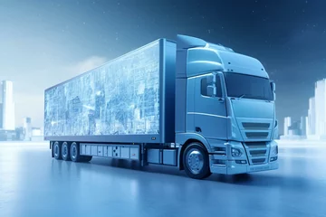 Foto op Canvas Rendering of chilled truck for transporting goods in controlled temperature, emphasizing the cold supply chain. Generative AI © Finlay