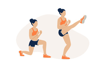 Young woman doing reverse lunge kick exercise