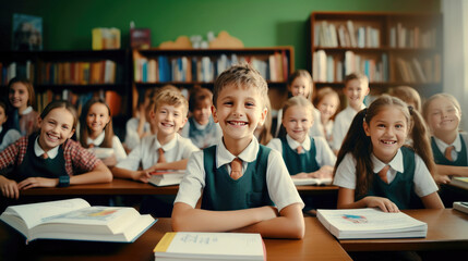 Fototapeta na wymiar Smiling children in an elementary school classroom