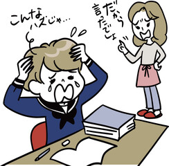 勉強が出来なくて泣く娘とお母さん