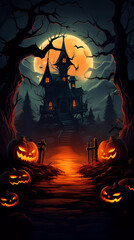 Halloween Background with Pumpkins In The Spooky Night