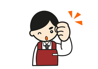 ガッツポーズの店員