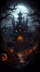 Halloween Background with Pumpkins In The Spooky Night
