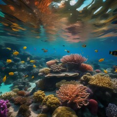 A coral reef in the shape of an enormous flower, teeming with vibrant marine life and colorful fish3