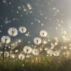 A meadow filled with floating, ethereal dandelion seeds, creating a dreamlike atmosphere4