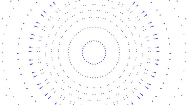 Circular symmetry is made up of small dots. It creates a pulsation that slows down and speeds up.