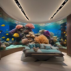 A coral reef in the shape of an enormous flower, teeming with vibrant marine life and colorful fish4