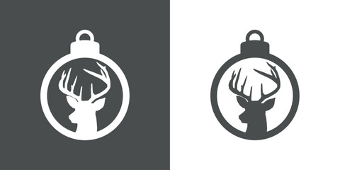 Tiempo de Navidad. Logo con silueta de bola de navidad con cabeza de ciervo o de reno Rudolph para su uso en invitaciones y felicitaciones