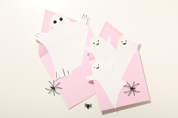 Pink envelopes with paper ghosts for Halloween