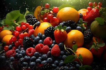Naklejka na ściany i meble Fruits and berries, Healthy food concept