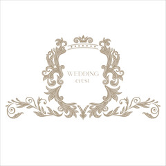 Vintage Wedding Crest with Floral Decor. Vector.