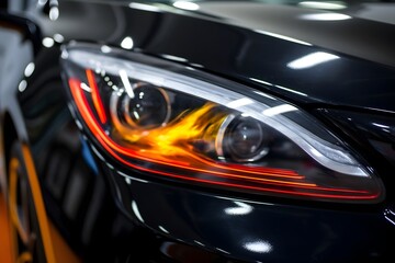 Close up of the headlight of a modern car