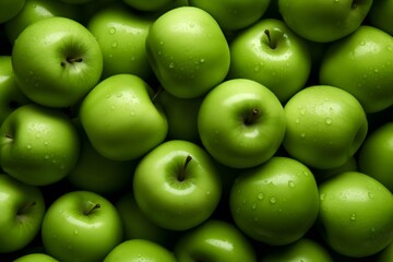Green apples as background, top view