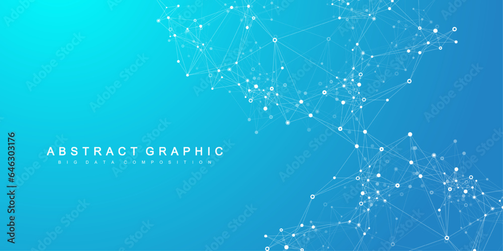 Aufkleber Digits abstract background with connected line and dots, wave flow. Digital neural networks. Network and connection background for your presentation. Graphic polygonal background. Vector illustration.