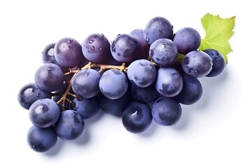 Fototapeta premium Black grapes with green leaves on white background