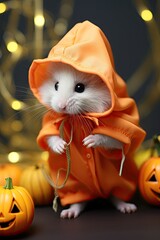 Naklejka premium Funny mouse with Hlalloween costume. Generative AI